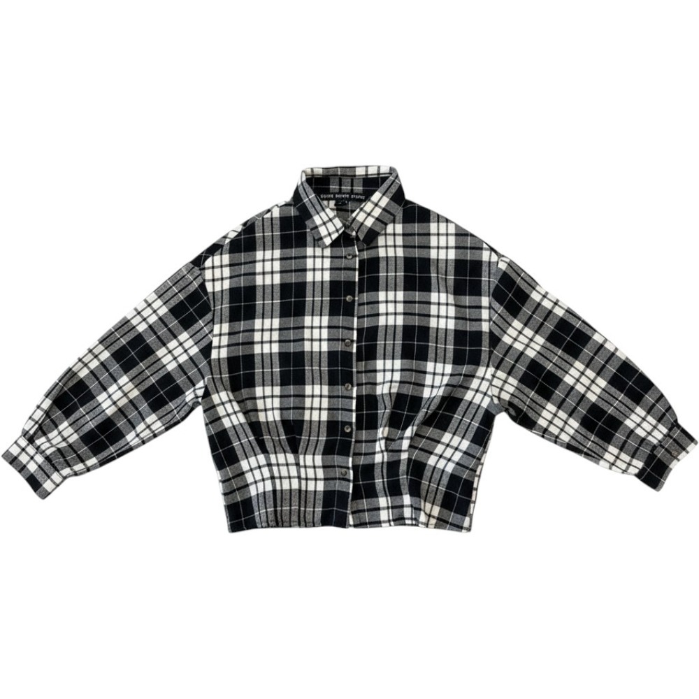 HYFVE Women Black White Plaid Cinched Waist Button Down Shirt HF22A225 Small